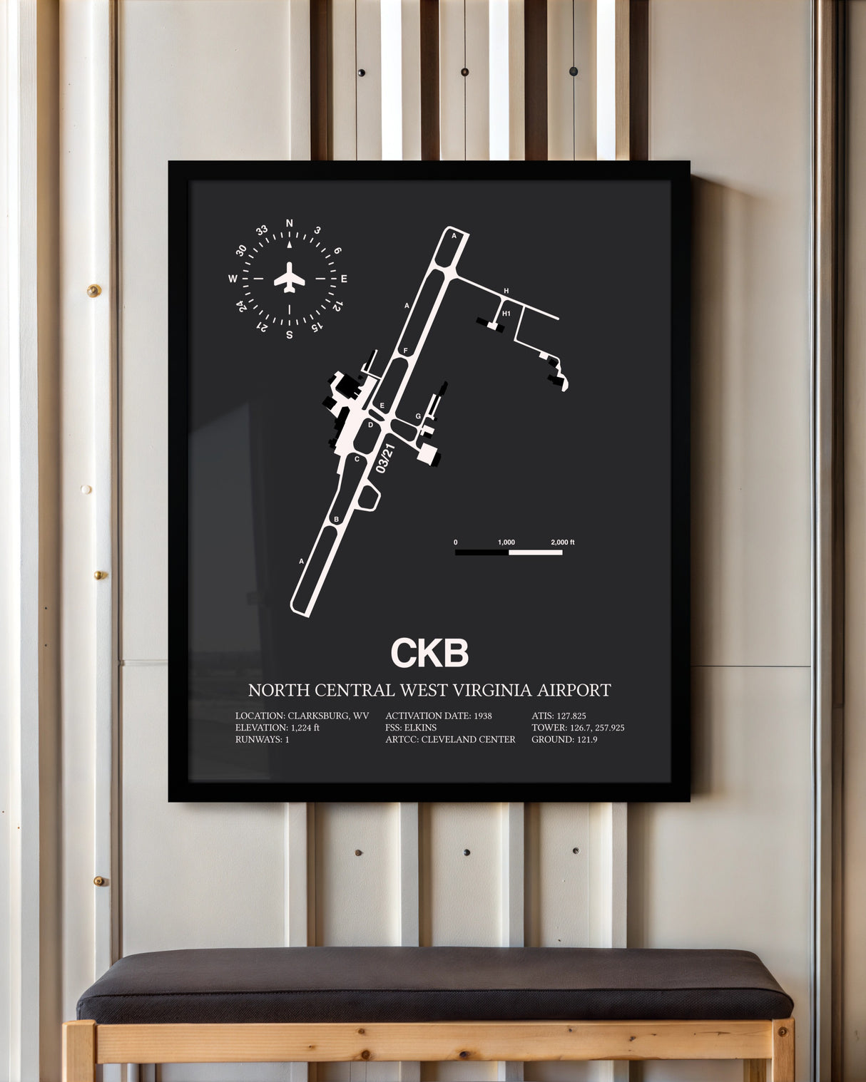Frame color options for North Central West Virginia Airport Wall Art
