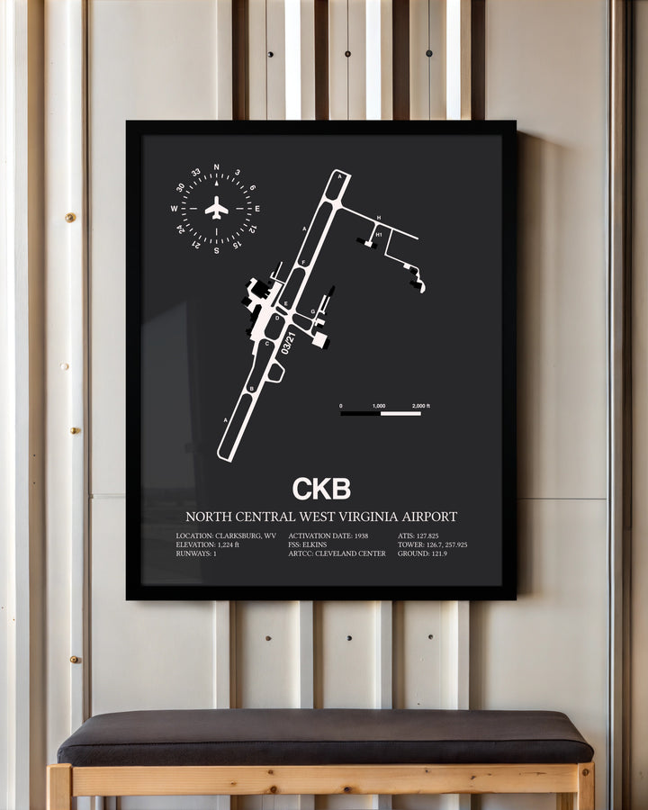 Frame color options for North Central West Virginia Airport Wall Art