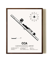 Clinton Municipal Airport aviation print in walnut frame