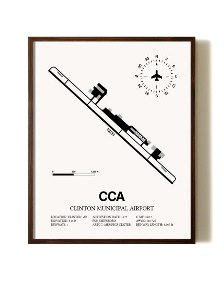 Clinton Municipal Airport aviation print in walnut frame