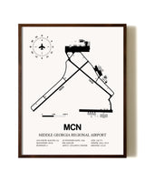 Middle Georgia Regional Airport aviation print in walnut frame