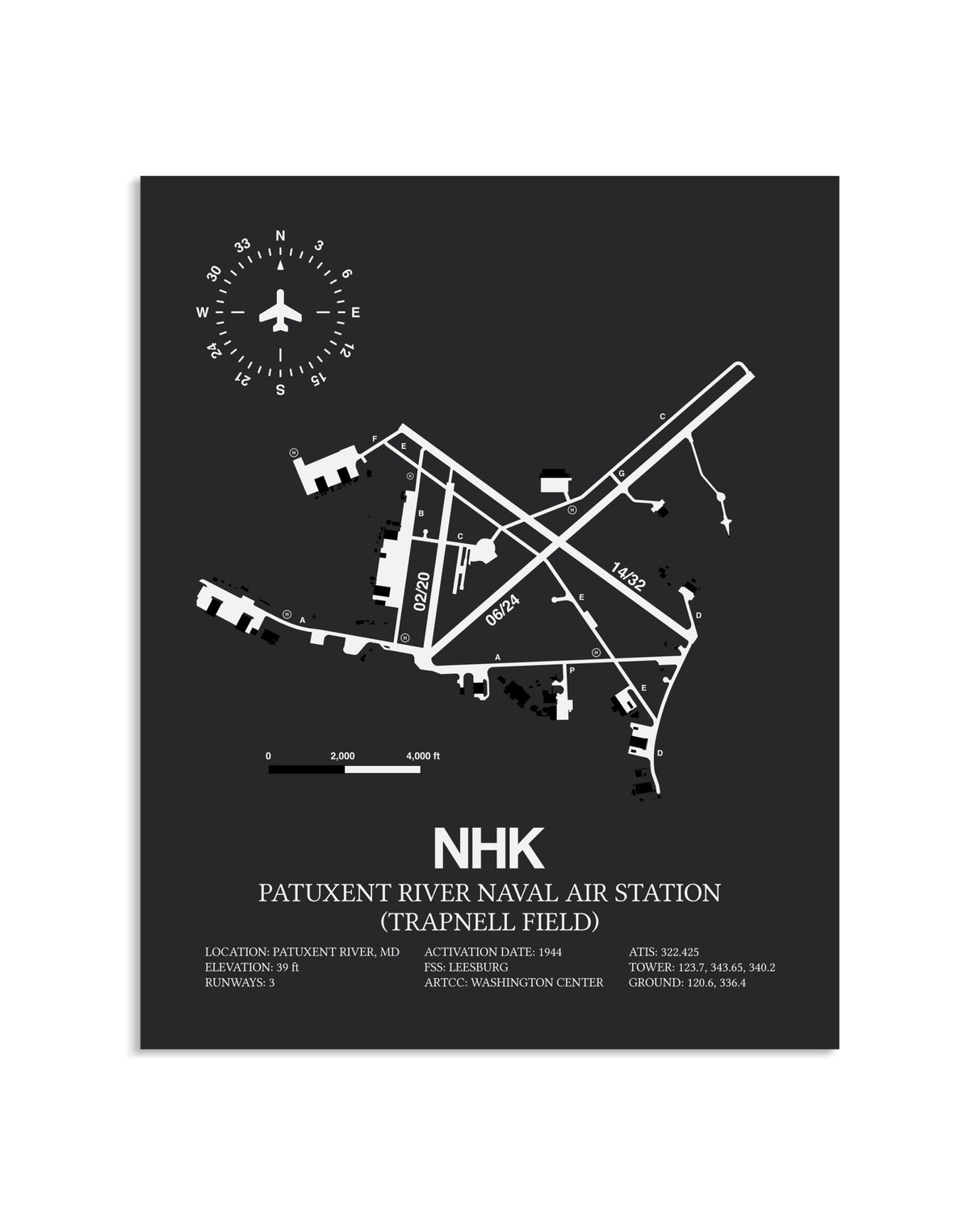 Gray Framed Patuxent River Naval Air Station (Trapnell Field) layout wall art poster