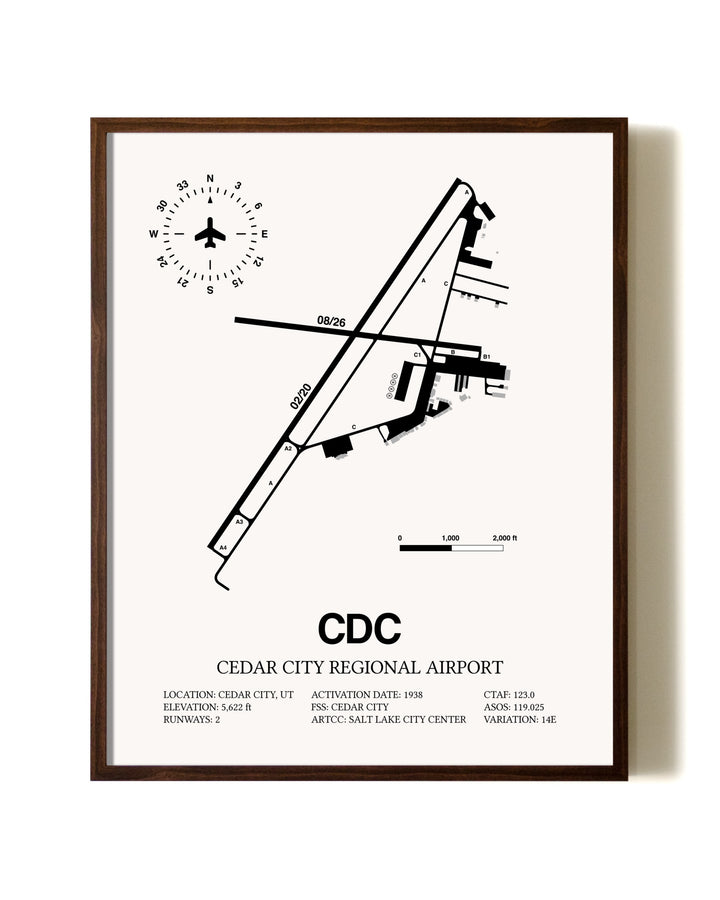Cedar City Regional Airport aviation print in walnut frame