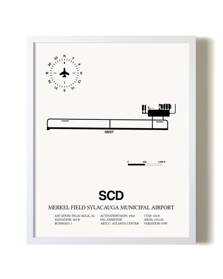 Merkel Field Sylacauga Municipal Airport airport map poster in oak frame