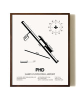 Harry Clever Field Airport aviation print in walnut frame
