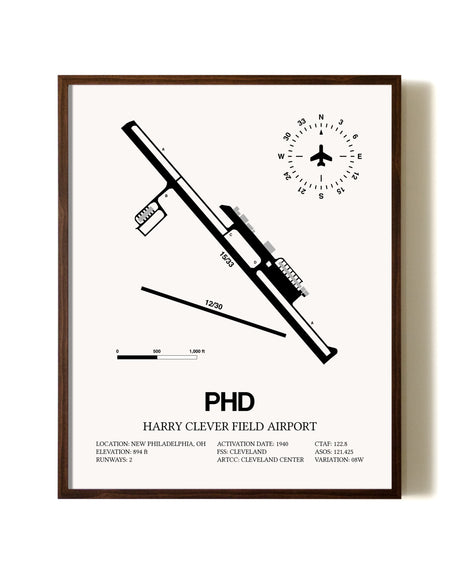 Harry Clever Field Airport aviation print in walnut frame