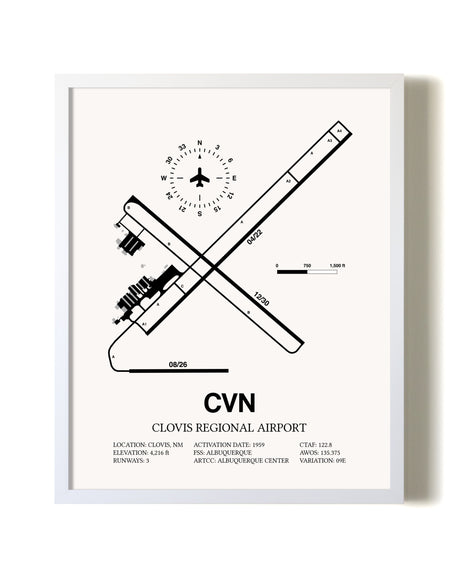 Clovis Regional Airport airport map poster in oak frame