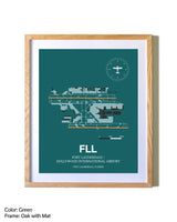 Fort Lauderdale/Hollywood International Airport airport map poster in oak frame with mat