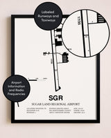 Framed Sugar Land Regional Airport layout wall art poster