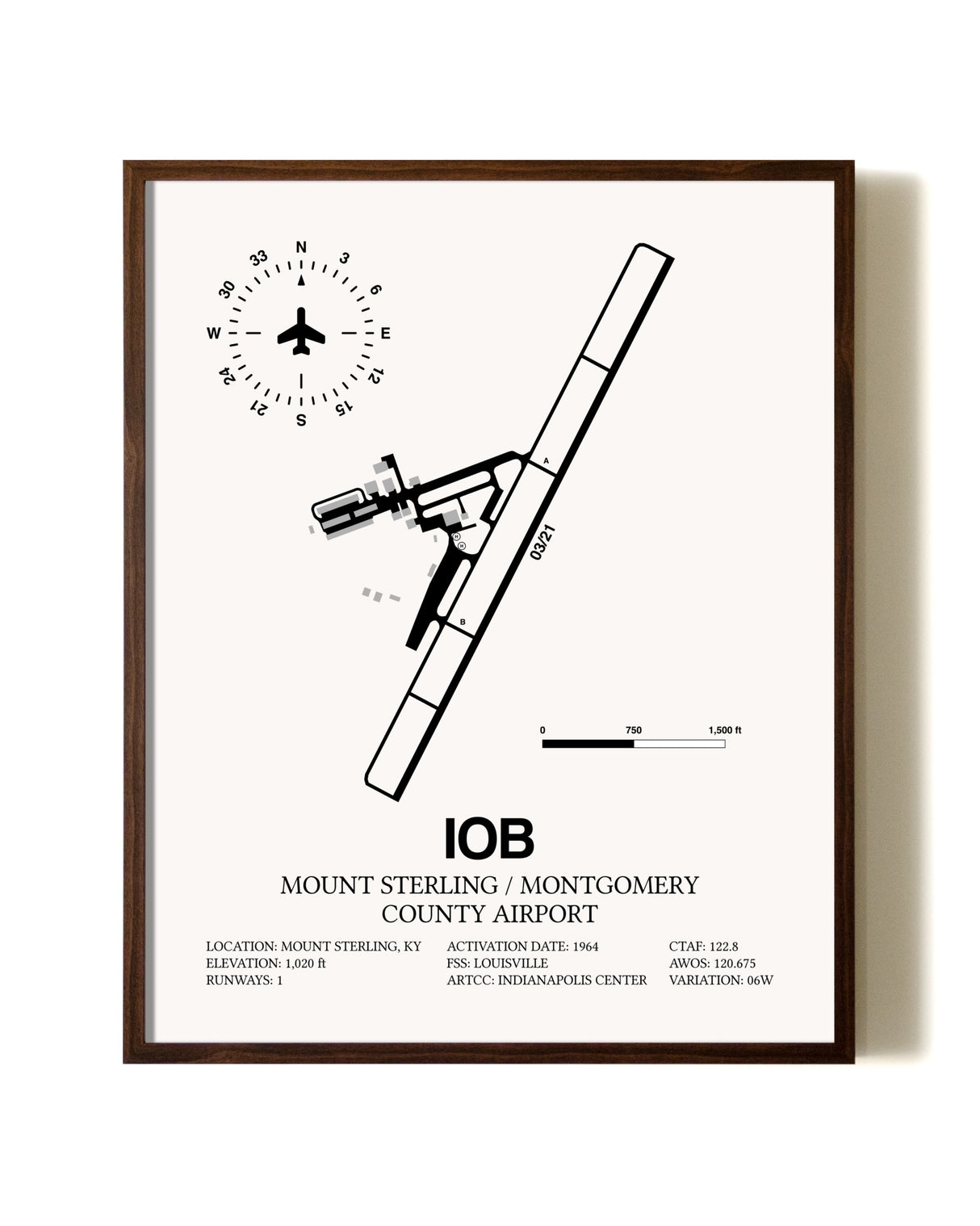 Mount Sterling / Montgomery County Airport aviation print in walnut frame