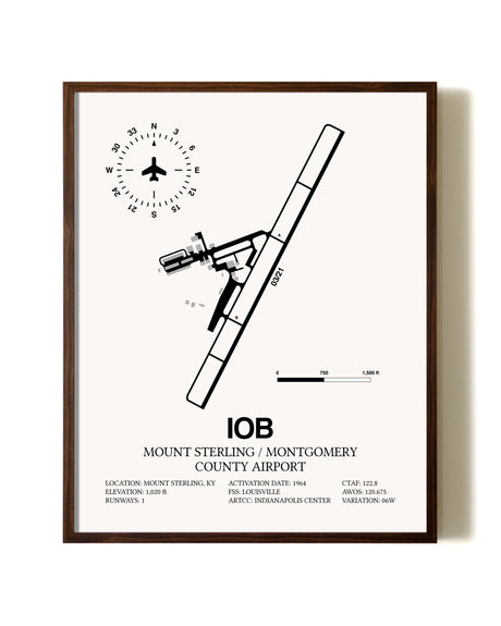 Mount Sterling / Montgomery County Airport aviation print in walnut frame