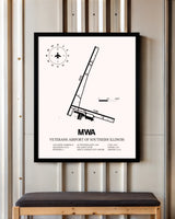 Veterans Airport Of Southern Illinois framed poster displayed in an airplane hangar