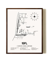 Cannon Creek Airpark aviation print in walnut frame