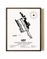 Manassas Regional Airport / Harry P. Davis Field aviation print in walnut frame