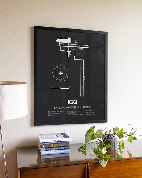 Gray Framed Lansing Municipal Airport wall art poster in black frame
