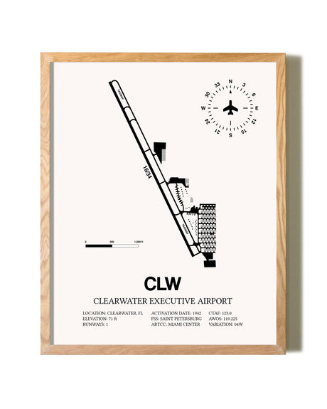 Clearwater Executive Airport framed print in natural wood frame