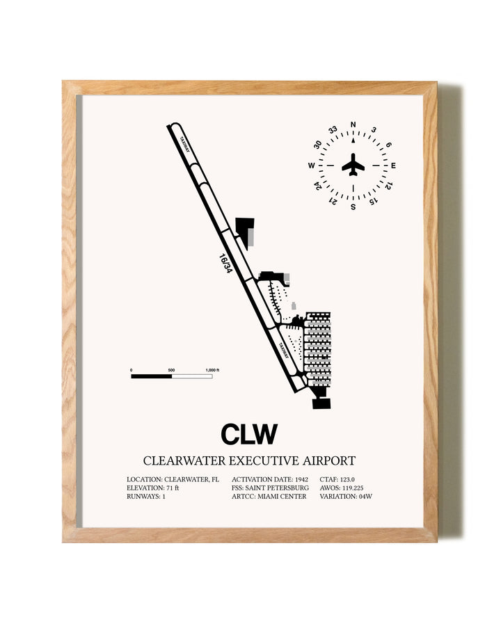 Clearwater Executive Airport framed print in natural wood frame