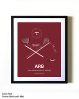 Ann Arbor Municipal Airport aviation wall décor in black wood frame