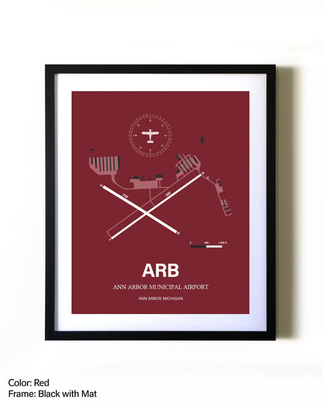 Ann Arbor Municipal Airport aviation wall décor in black wood frame