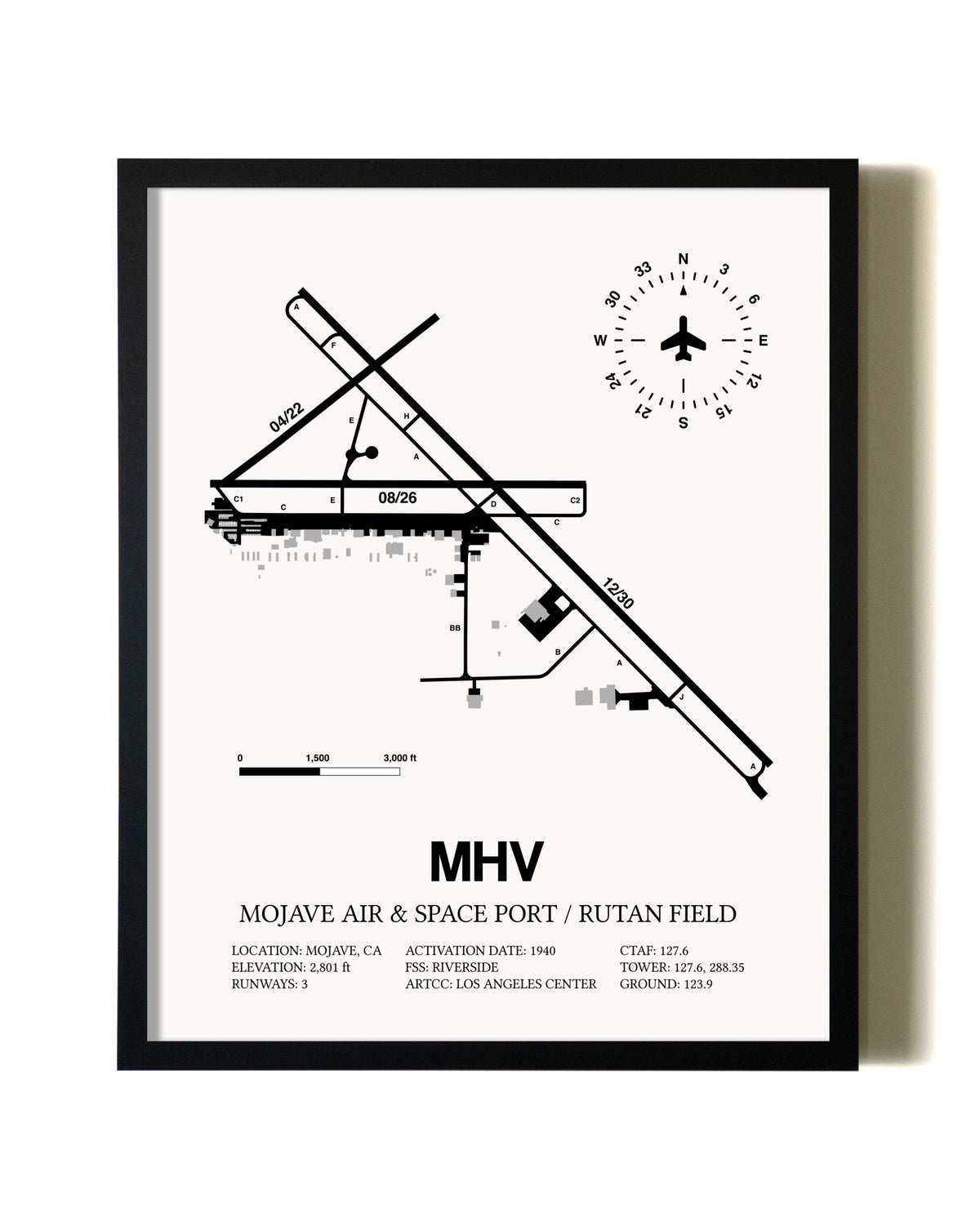 Framed Mojave Air & Space Port / Rutan Field wall art poster in black frame