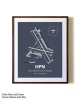 Westchester County Airport aviation print in walnut frame with mat