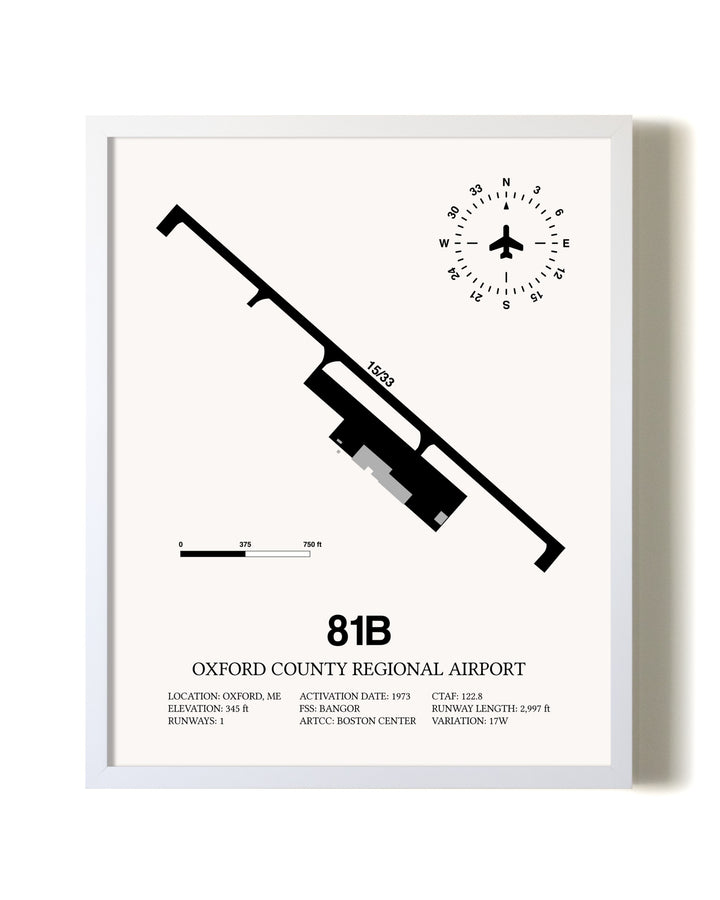 Oxford County Regional Airport airport map poster in oak frame