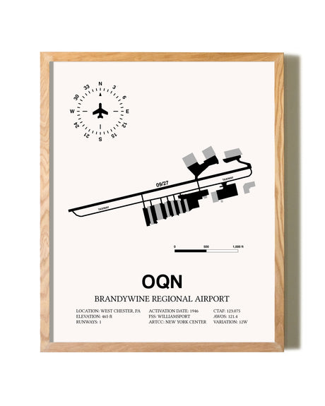 Brandywine Regional Airport framed print in natural wood frame