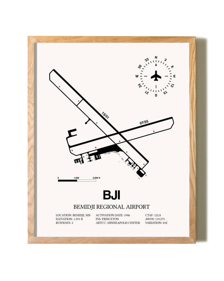 Bemidji Regional Airport framed print in natural wood frame