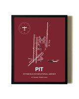 Red Framed Pittsburgh International Airport wall art poster in black frame