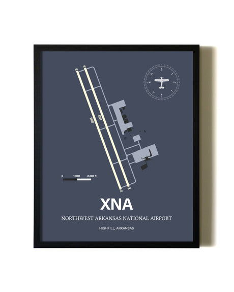 Blue and Cream Framed Northwest Arkansas National Airport layout wall art poster