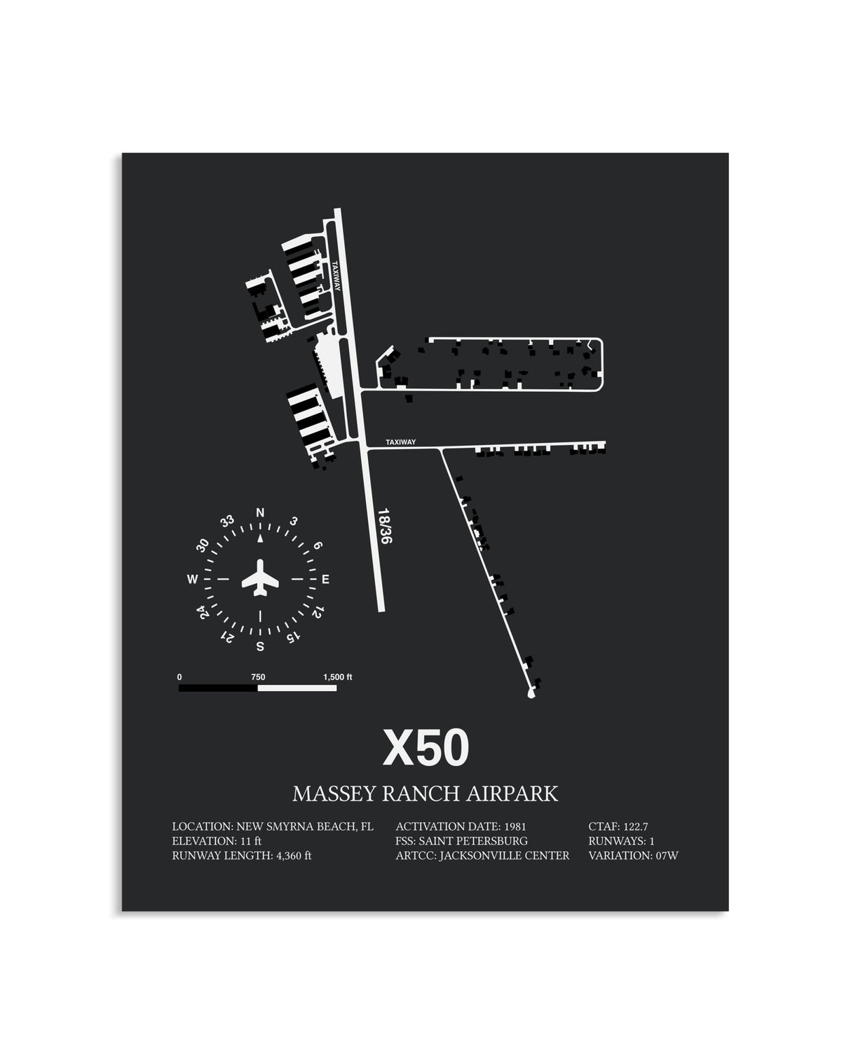 Gray Framed Massey Ranch Airpark layout wall art poster