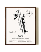 Arlington Municipal Airport aviation print in walnut frame