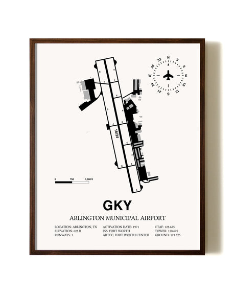 Arlington Municipal Airport aviation print in walnut frame