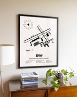 Kenosha Regional Airport aviation wall décor in black wood frame