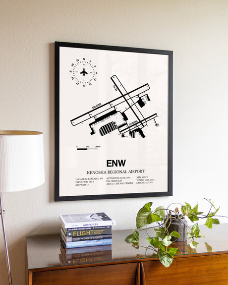 Kenosha Regional Airport aviation wall décor in black wood frame