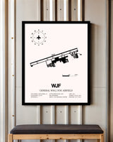 General William J. Fox Airfield framed poster displayed in an airplane hangar