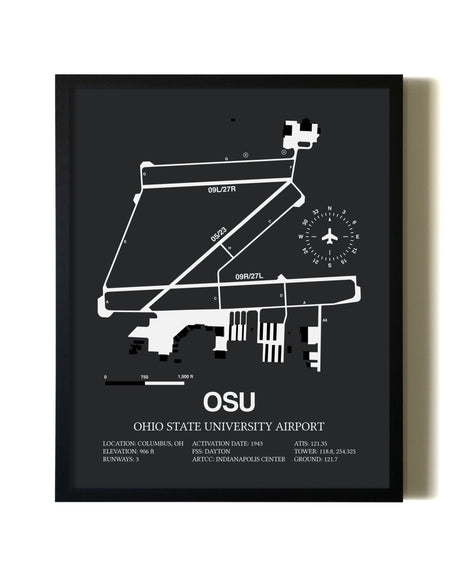 Unframed Ohio State University Airport map print poster