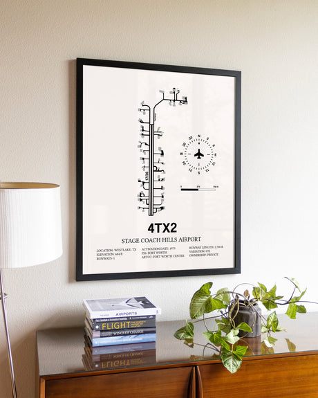 Stage Coach Hills Airport aviation wall décor in black wood frame