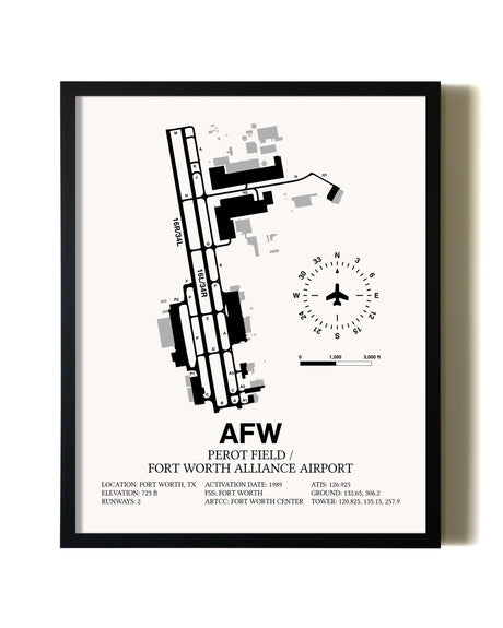 Framed Perot Field / Fort Worth Alliance Airport wall art poster in black frame