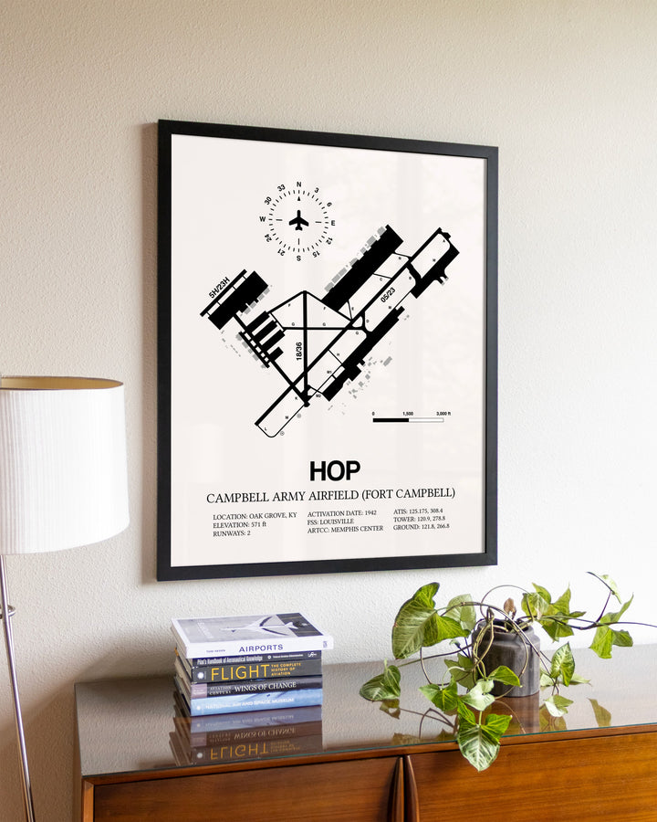Campbell Army Airfield (Fort Campbell) aviation wall décor in black wood frame