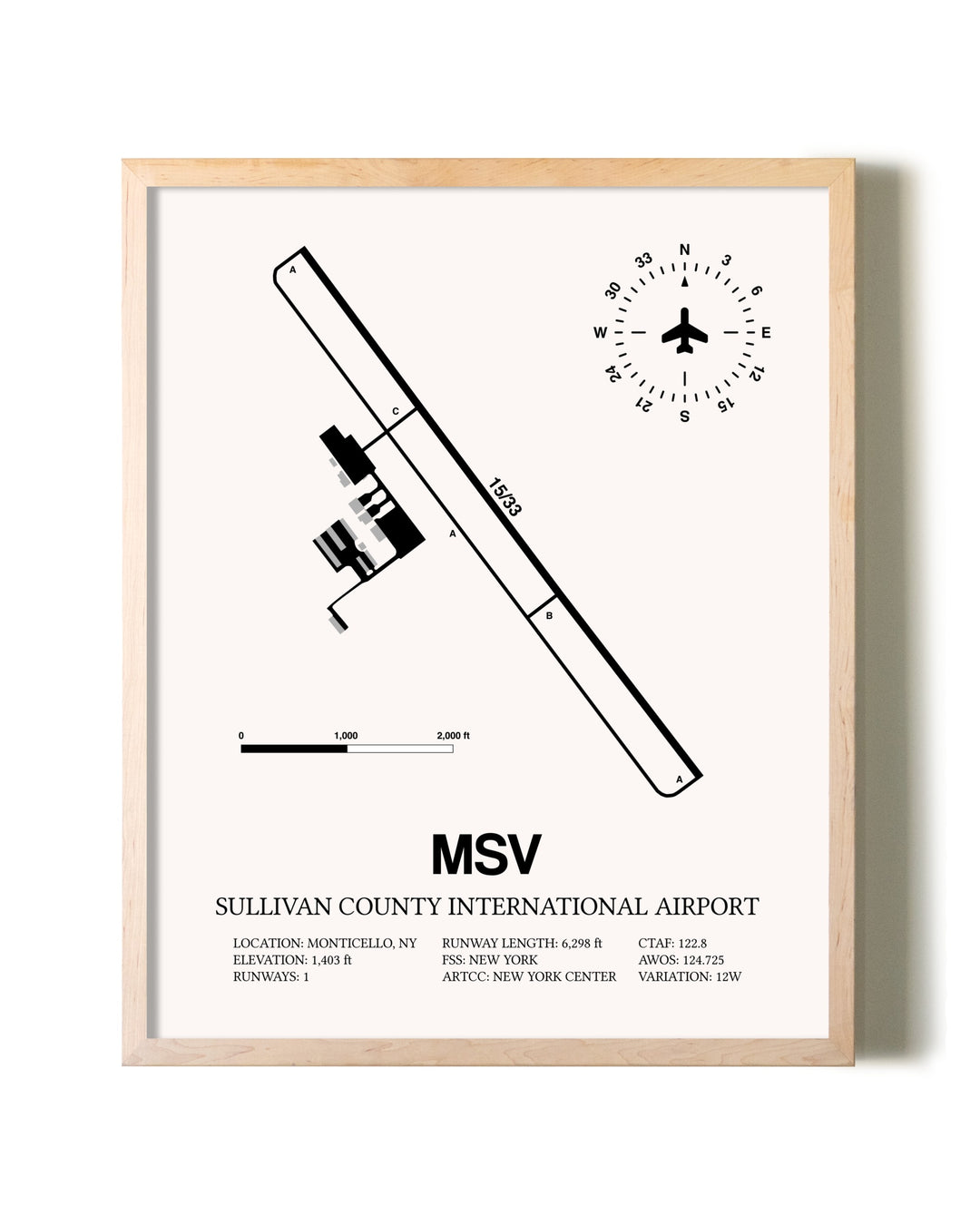 Sullivan County International Airport framed wall art in white frame