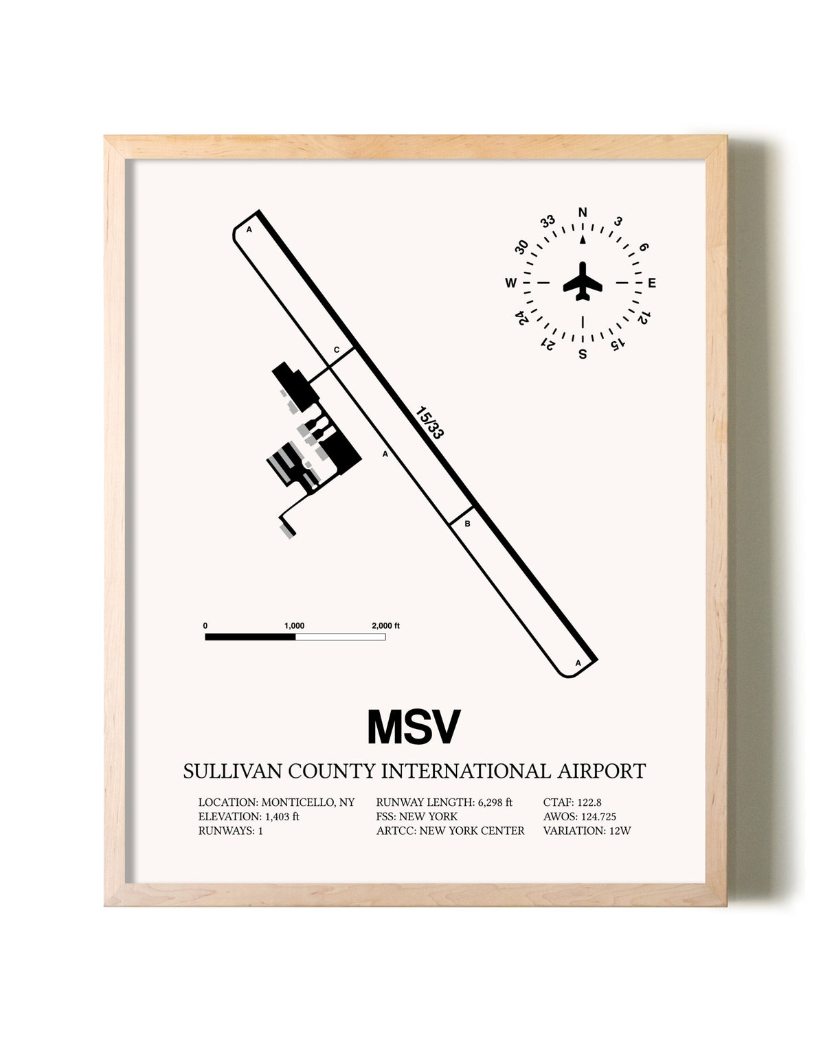 Sullivan County International Airport framed wall art in white frame