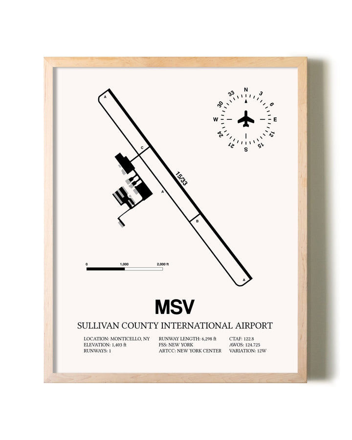 Sullivan County International Airport framed wall art in white frame
