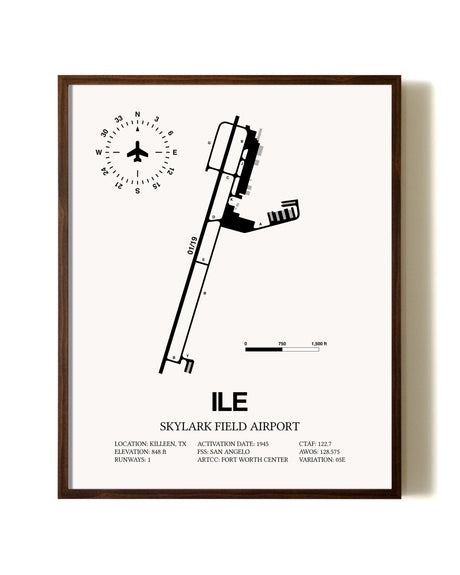 Skylark Field Airport aviation print in walnut frame