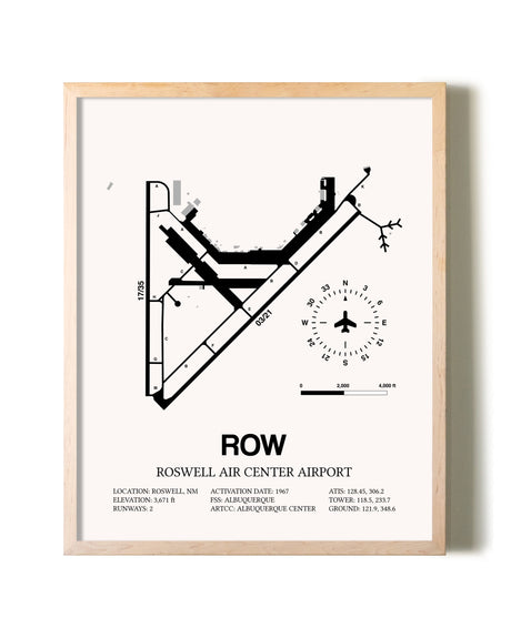 Roswell Air Center Airport framed wall art in white frame
