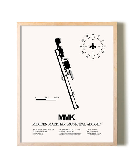 Meriden Markham Municipal Airport framed wall art in white frame