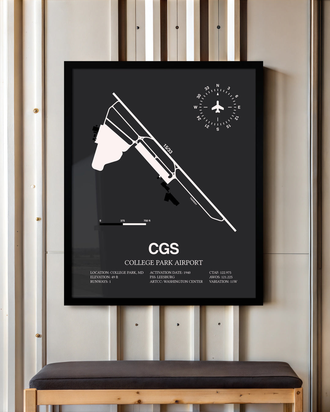 Frame color options for College Park Airport Wall Art
