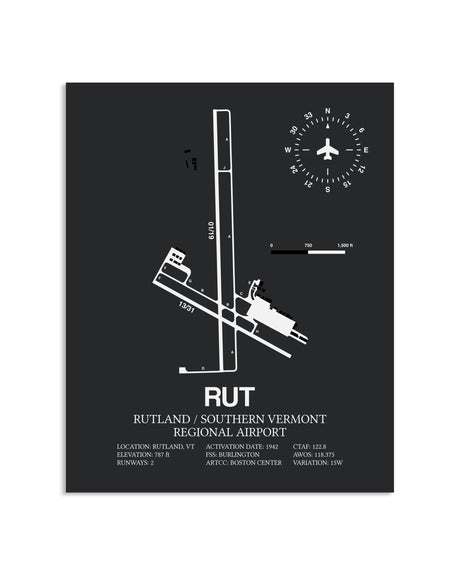 Gray Framed Rutland / Southern Vermont Regional Airport layout wall art poster
