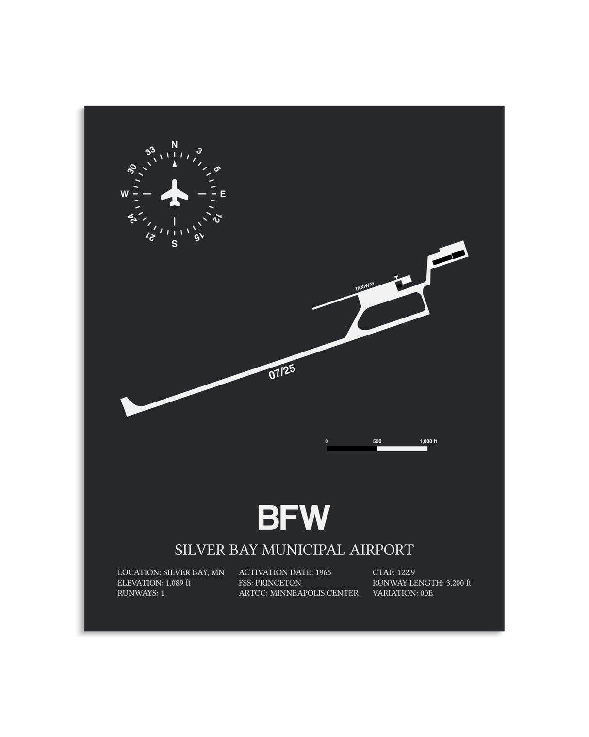 Gray Framed Silver Bay Municipal Airport layout wall art poster