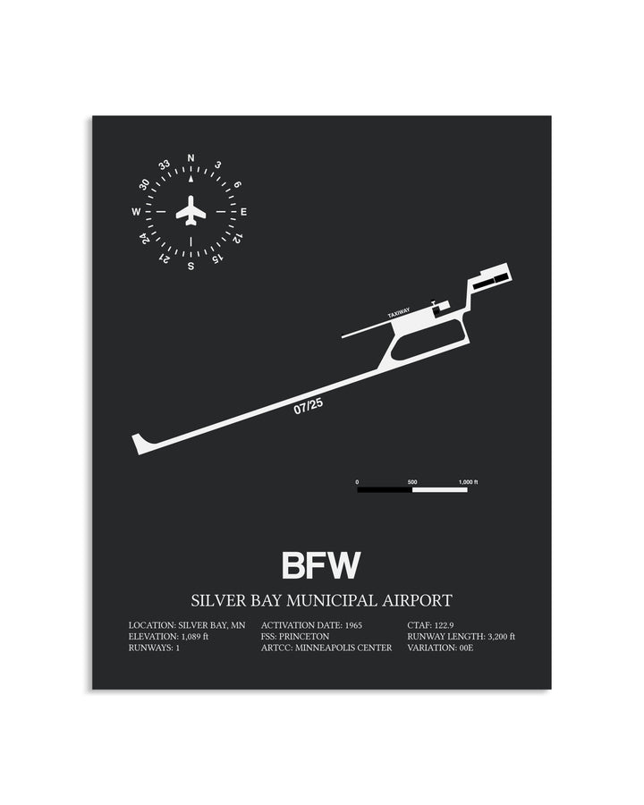 Gray Framed Silver Bay Municipal Airport layout wall art poster